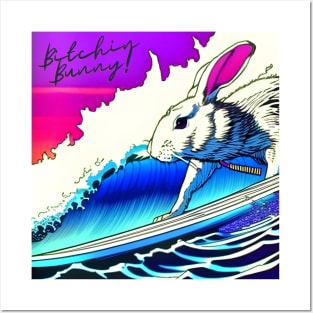 Bitchin Bunny! Retro Surfing Rabbit Posters and Art